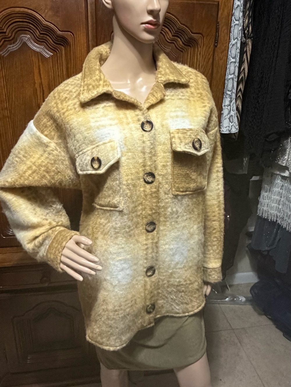 Nasty Gal Between Season Wool-Blend Yellow Plaid Shacket Shirt Jacket
